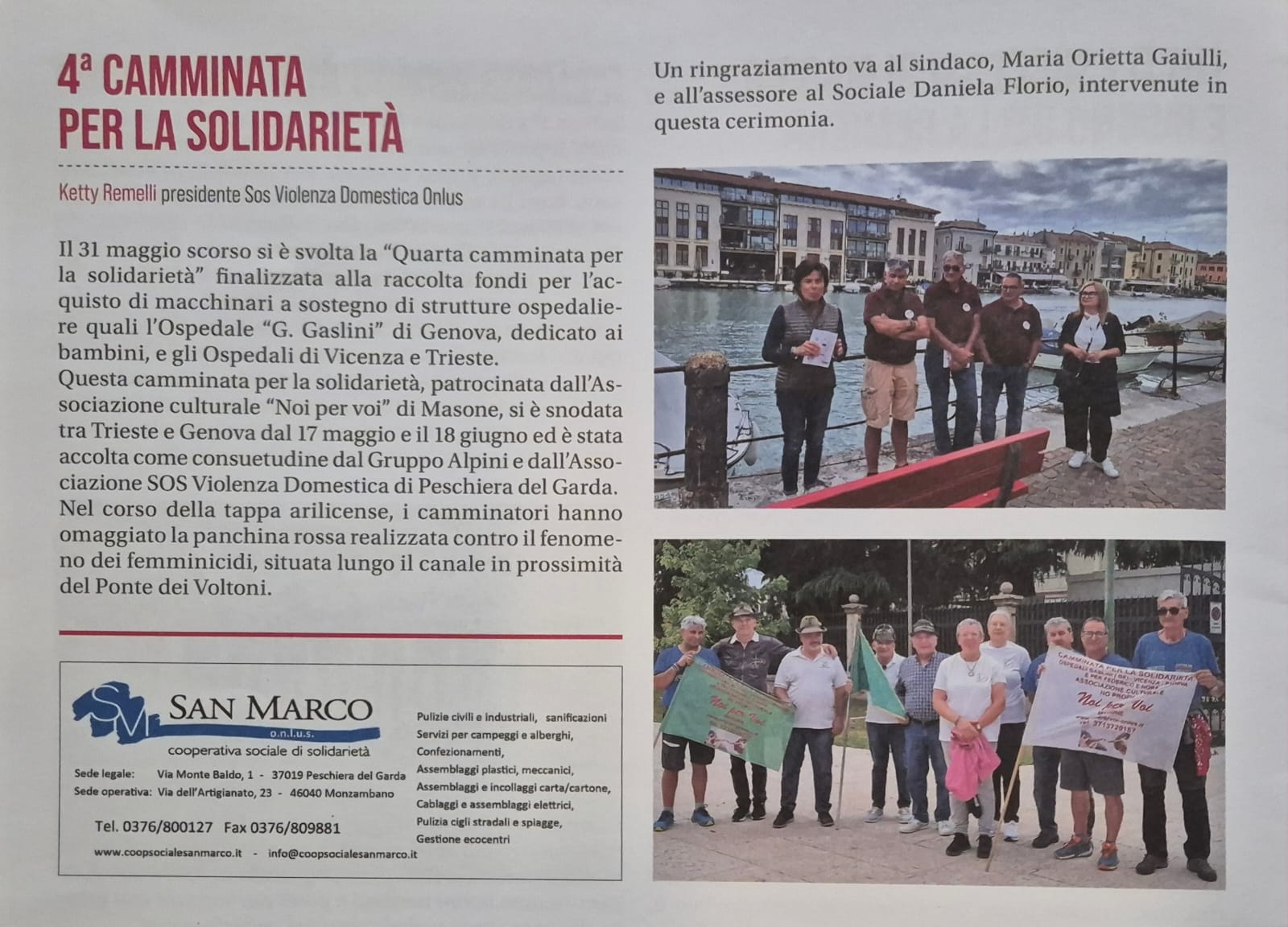 Scopri di più sull'articolo 31 Maggio 2024 – IV° Camminata per la solidarietà. I camminatori di Masone ci omaggiano di una panchina rossa